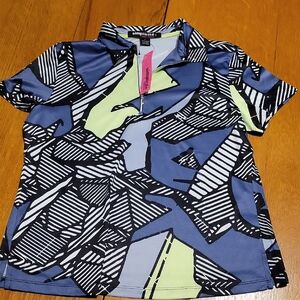 Simplicitie Inc. Women's Blue and Green Abstract Tee